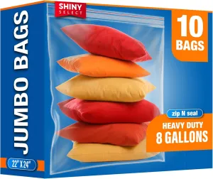 [ 10 COUNT ] JUMBO SIZE - 8 GALLON - HUGE Big Resealable Bag with Zipper Top for Storage - X-Large Size for Seasonal Clothing, Blankets, Bedding, Towels, Sports, Travel, Moving, On the Go - 22" x 24"