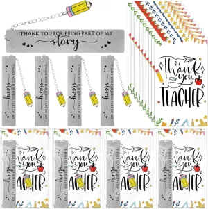 10 Sets Teacher Appreciation Gifts Metal Bookmarks with Pencil Pendent Thank You Card Graduation Gift from Students 2025 Preschool Back to School Teacher Retirement Birthday Office Supplies