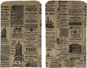100 6x9 Newspaper print Paper Kraft Bags,Vintage style Newsprint Favor Craft Bags (print ads will vary)