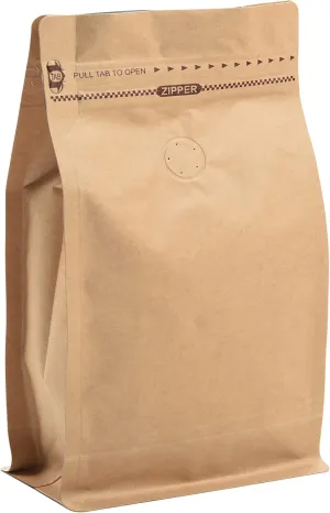 100 Count 16oz/1lb Kraft Paper Coffee Bags - High Barrier Kraft & Foil Liner - Flat Bottom Coffee Pouches with Degassing Valve, Rsealable Zipper & Easy Open Tape (100pcs)
