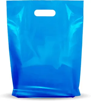 100 Pack 12" x 15" with 1.25 mil Thick Blue Merchandise Plastic Glossy Retail Bags - Die Cut Handles - Perfect for Shopping, Party Favors, Birthdays, Parties - Color Blue - 100% Recyclable