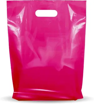 100 Pack 9" x 12" with 1.25 mil Thickness Pink Merchandise Plastic Glossy Retail Bags - Die Cut Handles - Ideal for Shopping, Party Favors, Birthdays - Color Pink - Recyclable