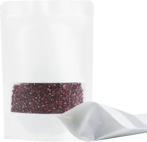100 Pack Bags, Resealable Bags with Clear Window, Stand-up Bags for Sealing Storage, Scratch Resistant Hand Storage Bags. (White, 6.3×9.45 Inch)