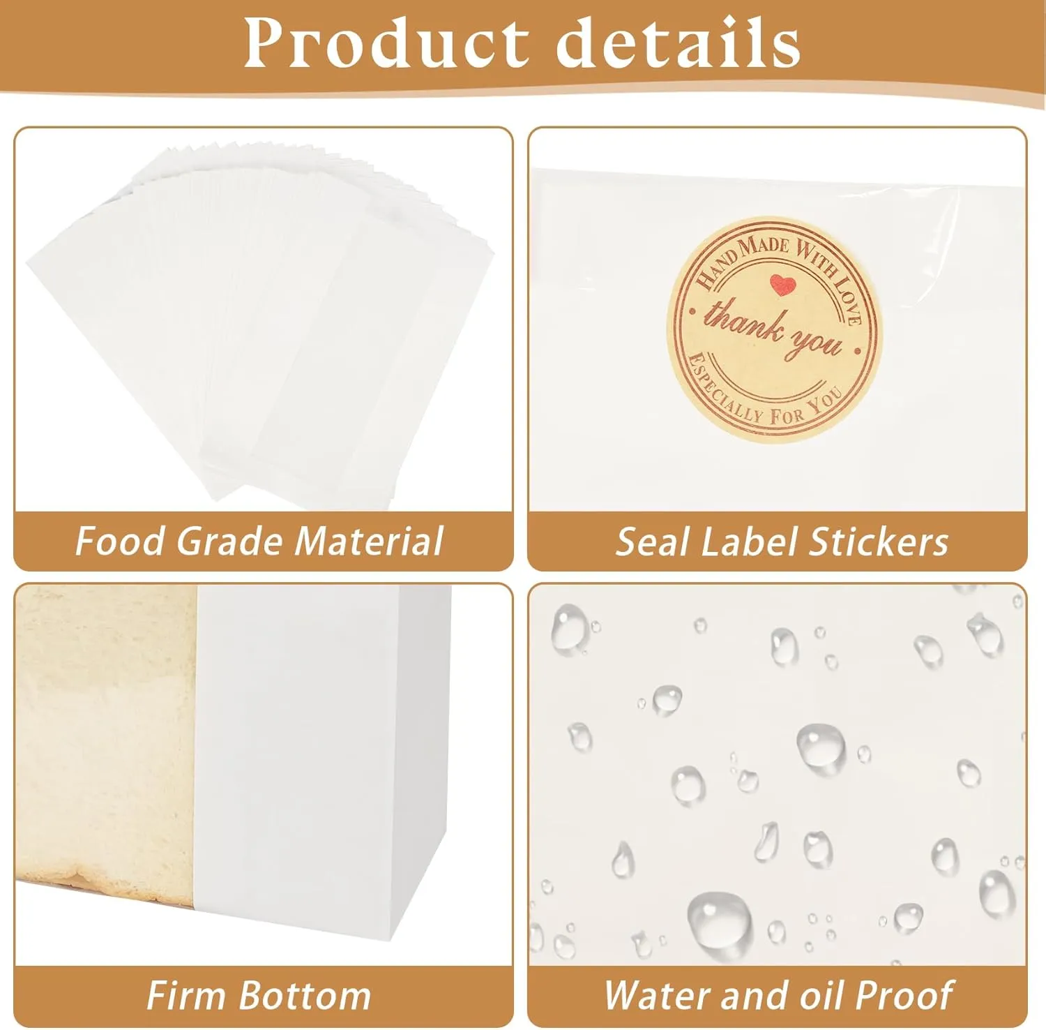 100 Pack Bread Bags for Homemade Bread, Large Paper Bakery Sourdough Bag with Window & Label Seal Stickers for Toast Cookies Snacks