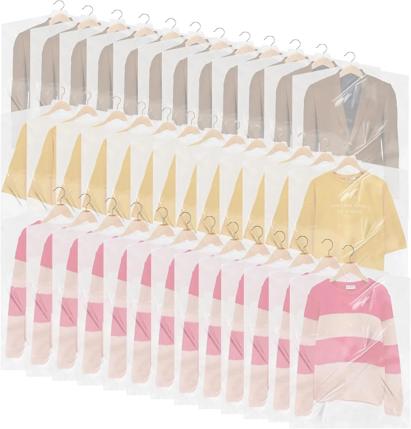 100 Pack Garment Bags for Hanging Clothes 35.4" Plastic Clear Garment Bags Dry Cleaner Bags Transparent Dust-proof Clothes Covers Bags for Closet Storage, Dry Cleaner, Travel