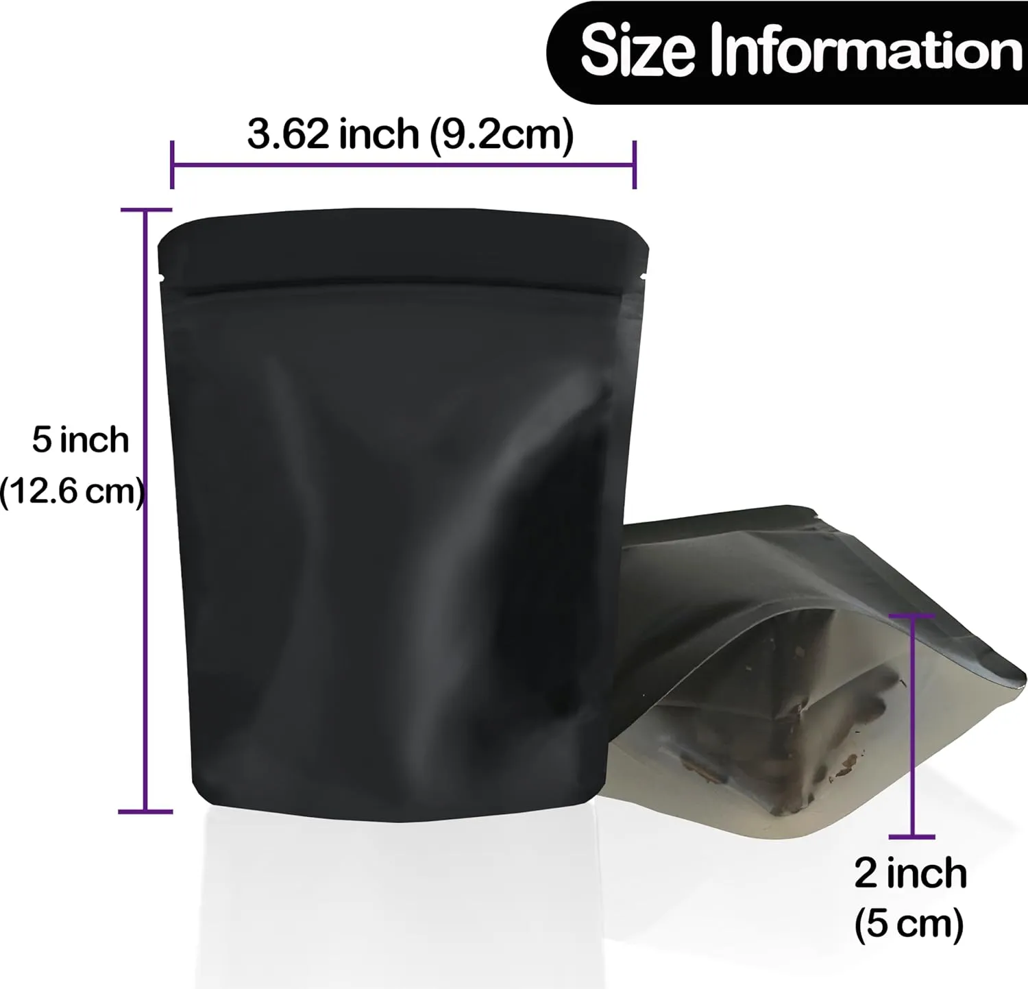 100 Pack Mylar Bags, 3.62 x 5 inchs Premium Smell Proof Bags with Double-sided matte design ，Resealable Food Storage Aluminum Foil Stand-up Packaging Bags. (3.5 Grams)
