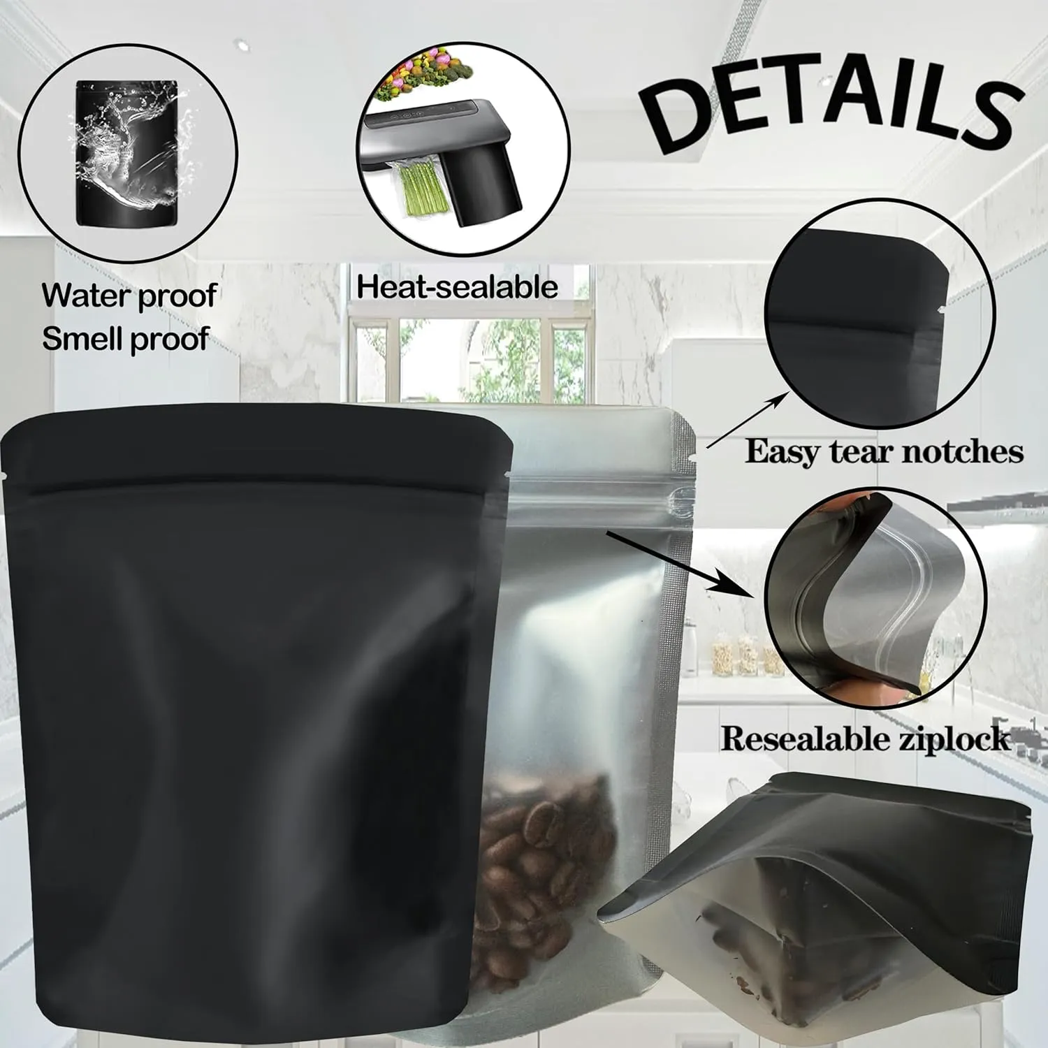 100 Pack Mylar Bags, 3.62 x 5 inchs Premium Smell Proof Bags with Double-sided matte design ，Resealable Food Storage Aluminum Foil Stand-up Packaging Bags. (3.5 Grams)