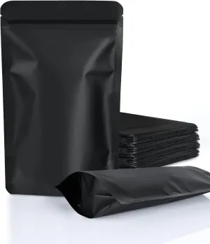 100 Pack Resealable Stand Up Bags,Smell Proof Pouch Sealable Foil Pouch Bags for Packaging (Black, 4" x 6")