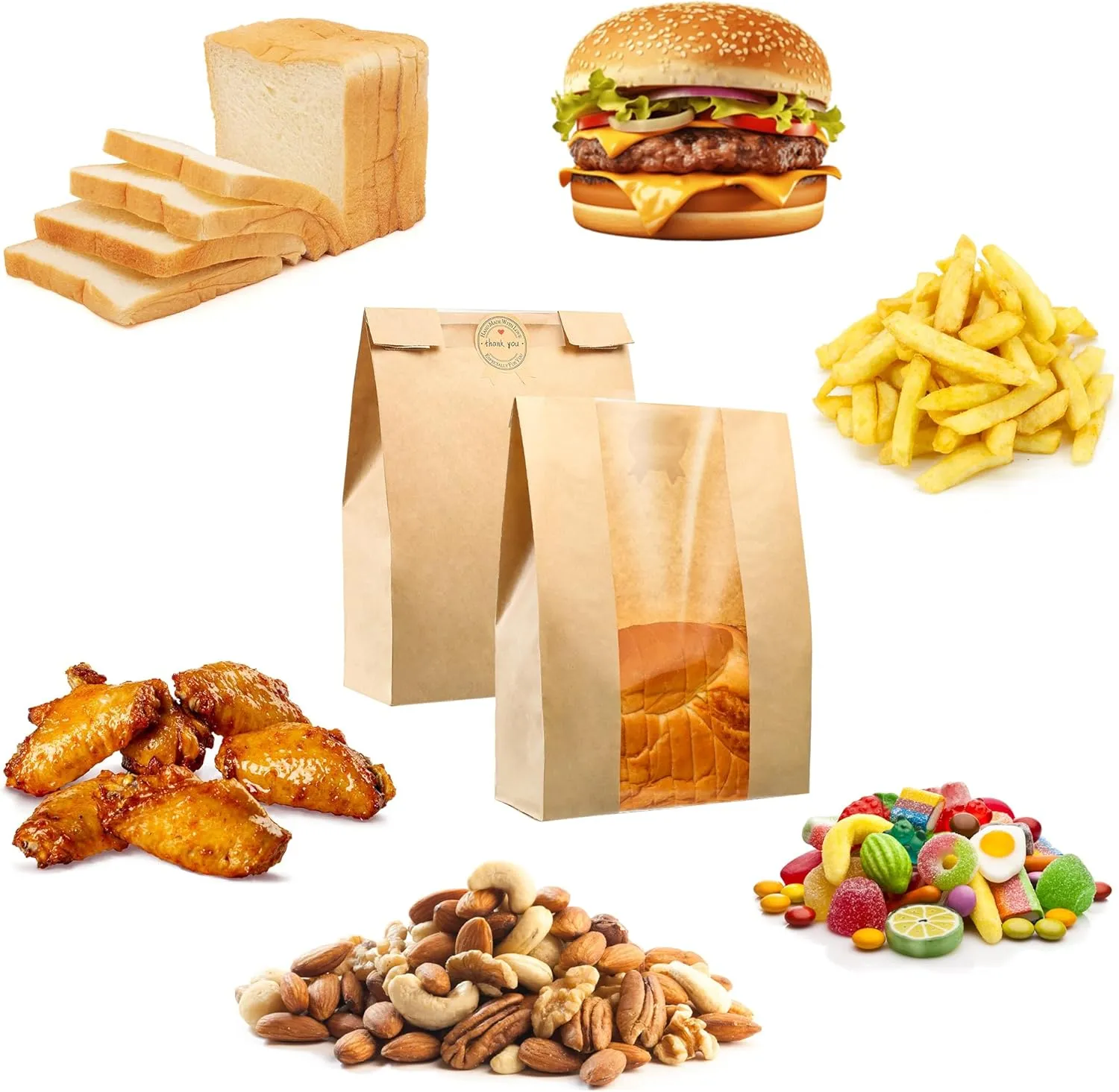 100 Pcs Bread Bags for Homemade Bread, Sourdough Paper Bags With Window, 50% Thicker 13.7x8.2x3.7in, A Large Bakery Bag Used for Storage Sourdough & Snacks, 110 Cute Sealing Stickers With Ties