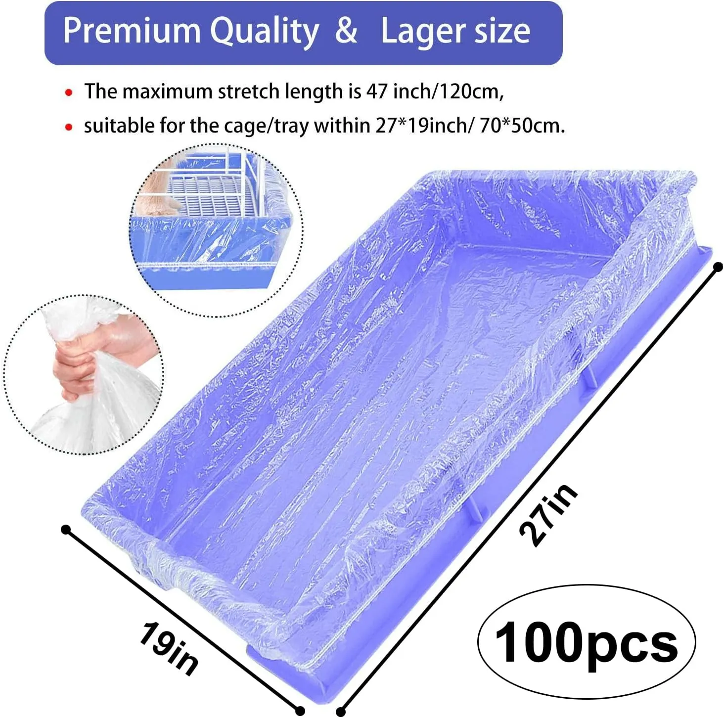 100 pcs Disposable Cage Liners, Clear Plastic Rabbit Cage Liner Bag, Universal Toilet Film for Bunny, Hamster, Totoro, Hedgehog, Guinea Pig and Small Animals
