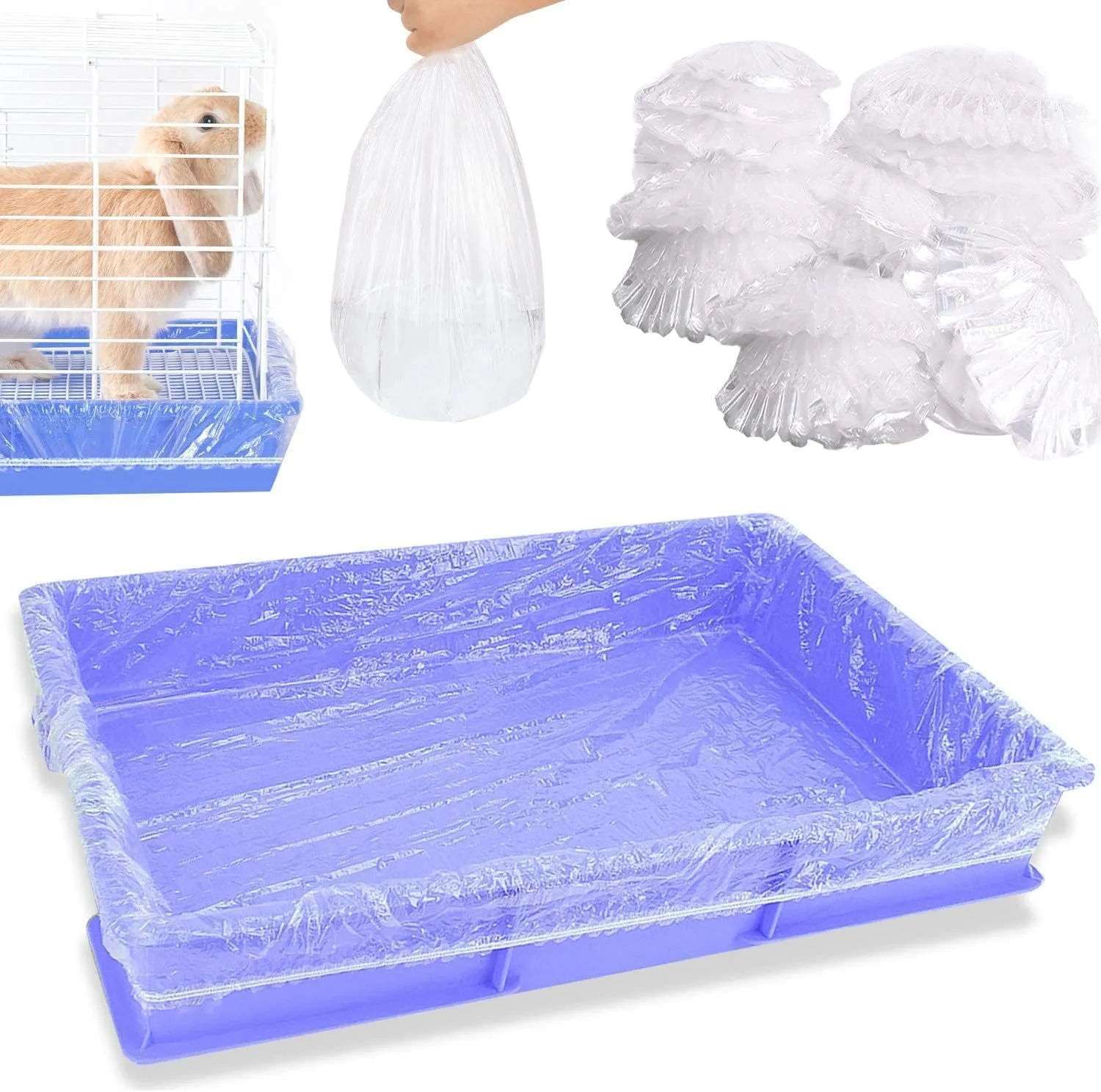 100 pcs Disposable Cage Liners, Clear Plastic Rabbit Cage Liner Bag, Universal Toilet Film for Bunny, Hamster, Totoro, Hedgehog, Guinea Pig and Small Animals