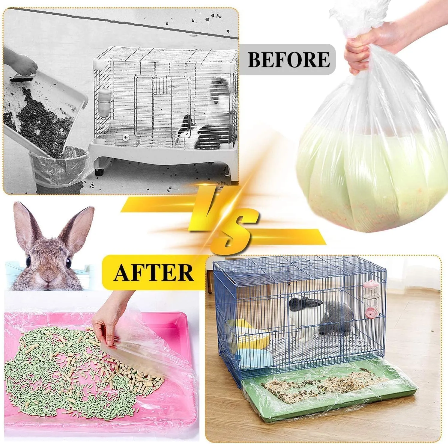 100 pcs Disposable Cage Liners, Clear Plastic Rabbit Cage Liner Bag, Universal Toilet Film for Bunny, Hamster, Totoro, Hedgehog, Guinea Pig and Small Animals
