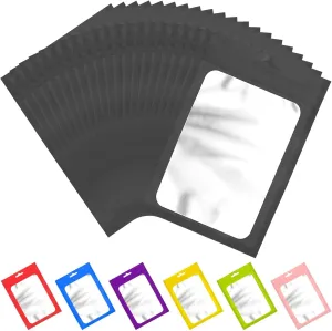 100 Pcs Resealable Mylar Bags with Clear Window Bags Packaging Bag Foil Pouch Zipper Bag for Food Self Sealing Storage Supplies (7.08x10.24 inches, Black)