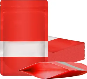 100 Pieces Smell Proof Mylar Bags, Resealable Food Storage Bags with Clear Window, Foil Pouch Stand-up Bags for Food Self Sealing Storage Supplies (Red, 4.7 x 7.8 Inch)