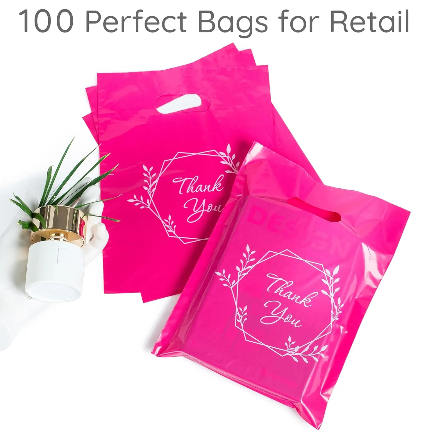 100 Pink Thank You Bags 1.5Mil 9"x12" Perfect for Merchandise And Retail Bags for Small Business Extra Thick Glossy With Handles