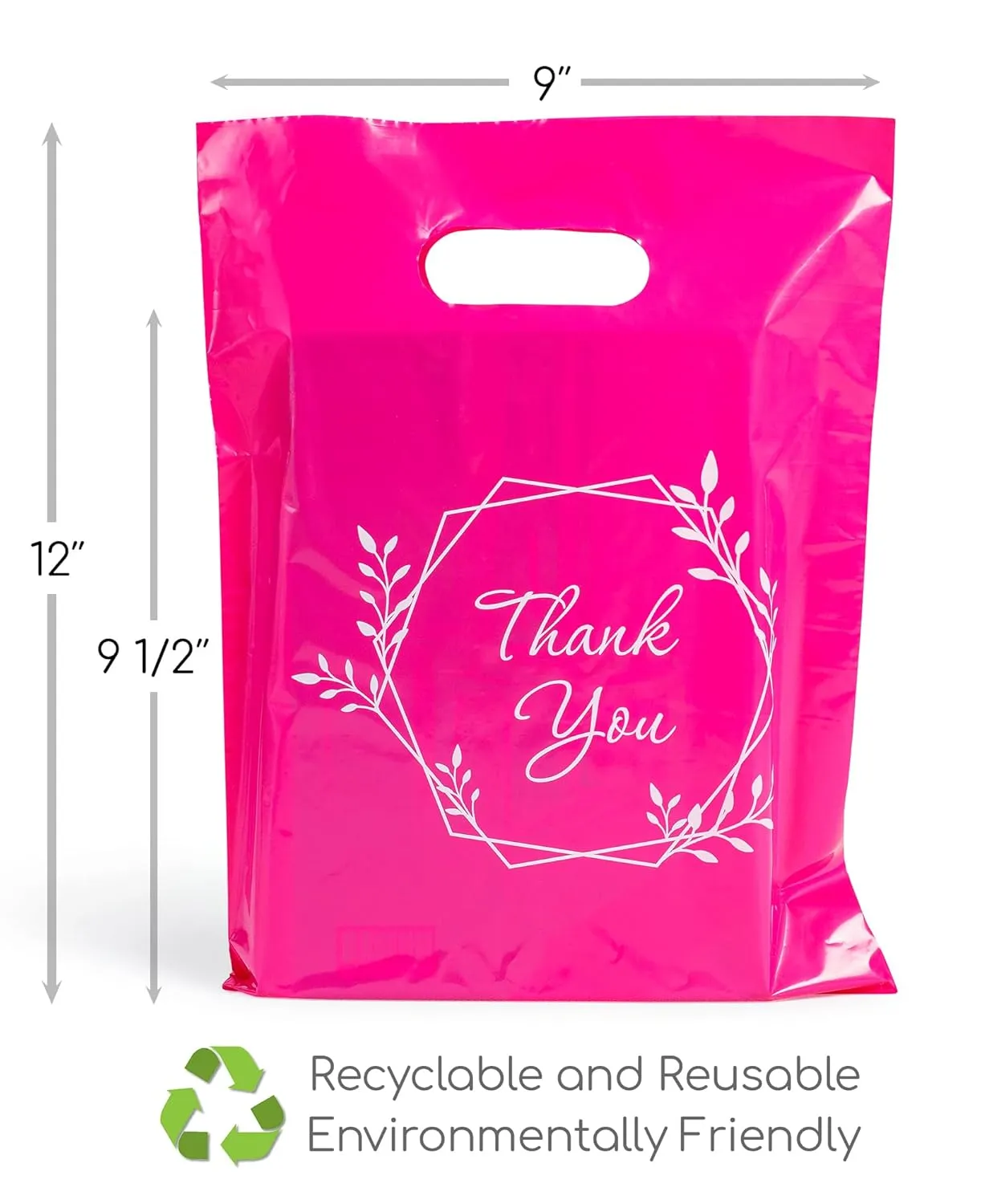 100 Pink Thank You Bags 1.5Mil 9"x12" Perfect for Merchandise And Retail Bags for Small Business Extra Thick Glossy With Handles