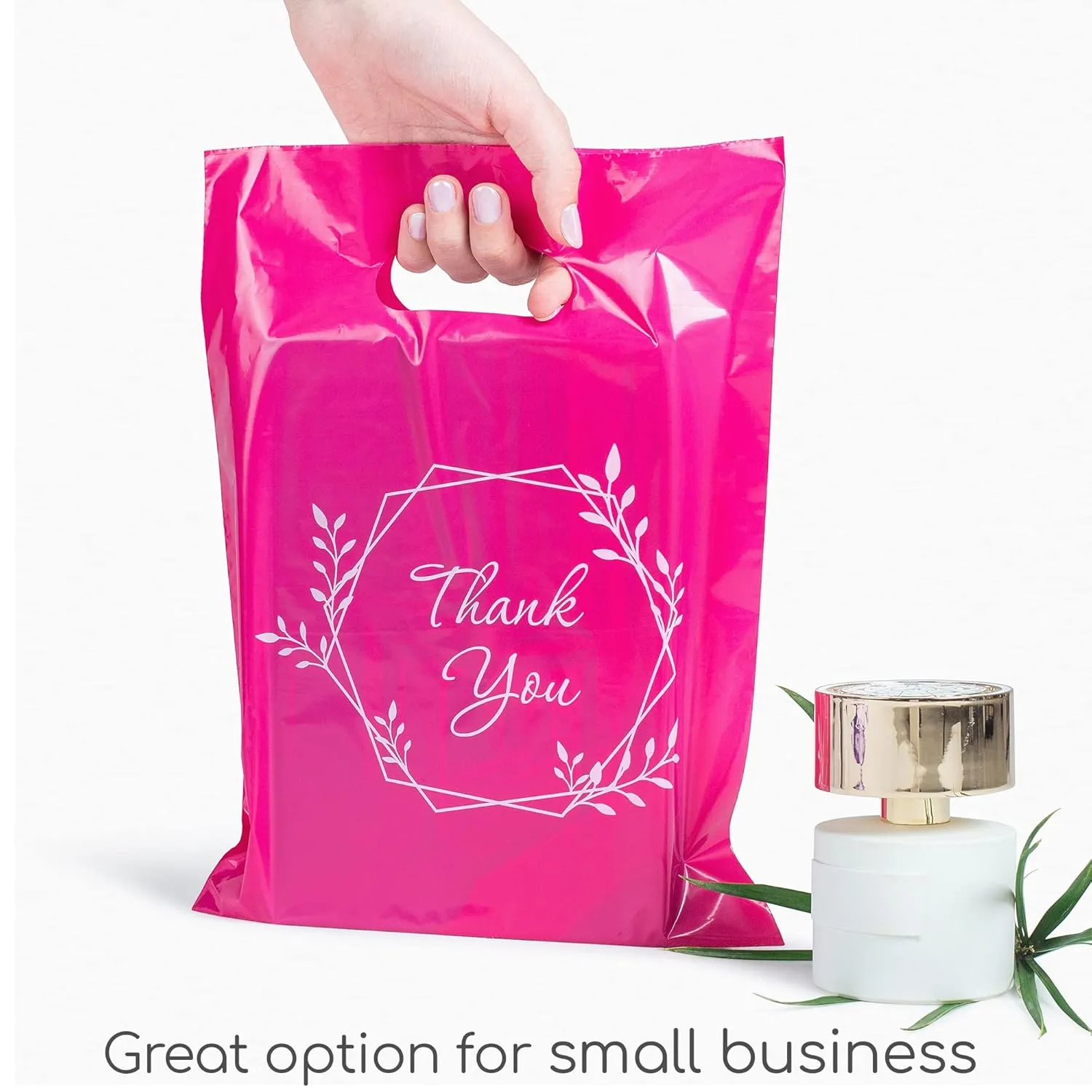 100 Pink Thank You Bags 1.5Mil 9"x12" Perfect for Merchandise And Retail Bags for Small Business Extra Thick Glossy With Handles