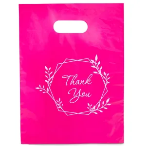 100 Pink Thank You Bags 1.5Mil 9"x12" Perfect for Merchandise And Retail Bags for Small Business Extra Thick Glossy With Handles