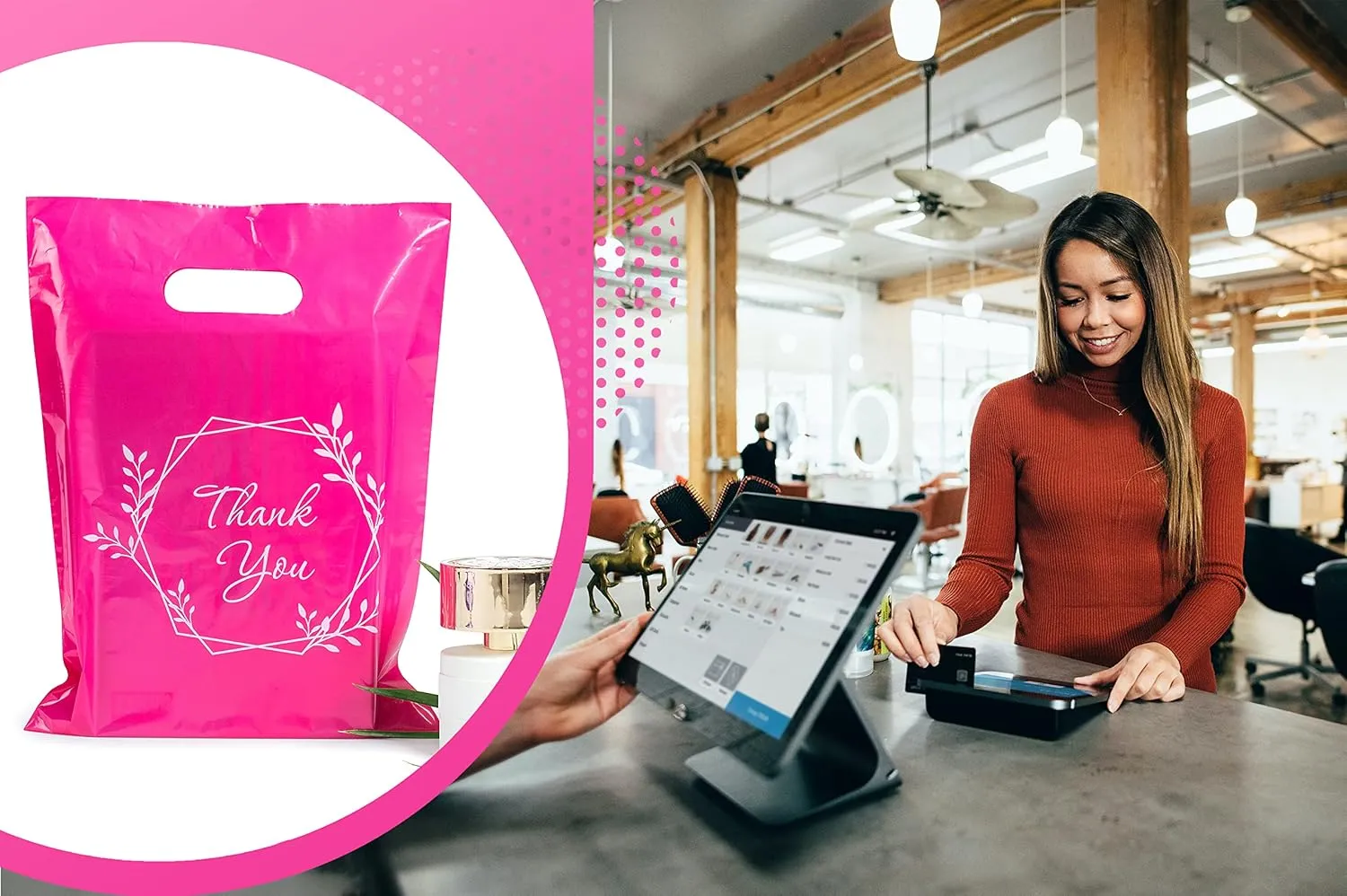 100 Pink Thank You Bags 1.5Mil 9"x12" Perfect for Merchandise And Retail Bags for Small Business Extra Thick Glossy With Handles