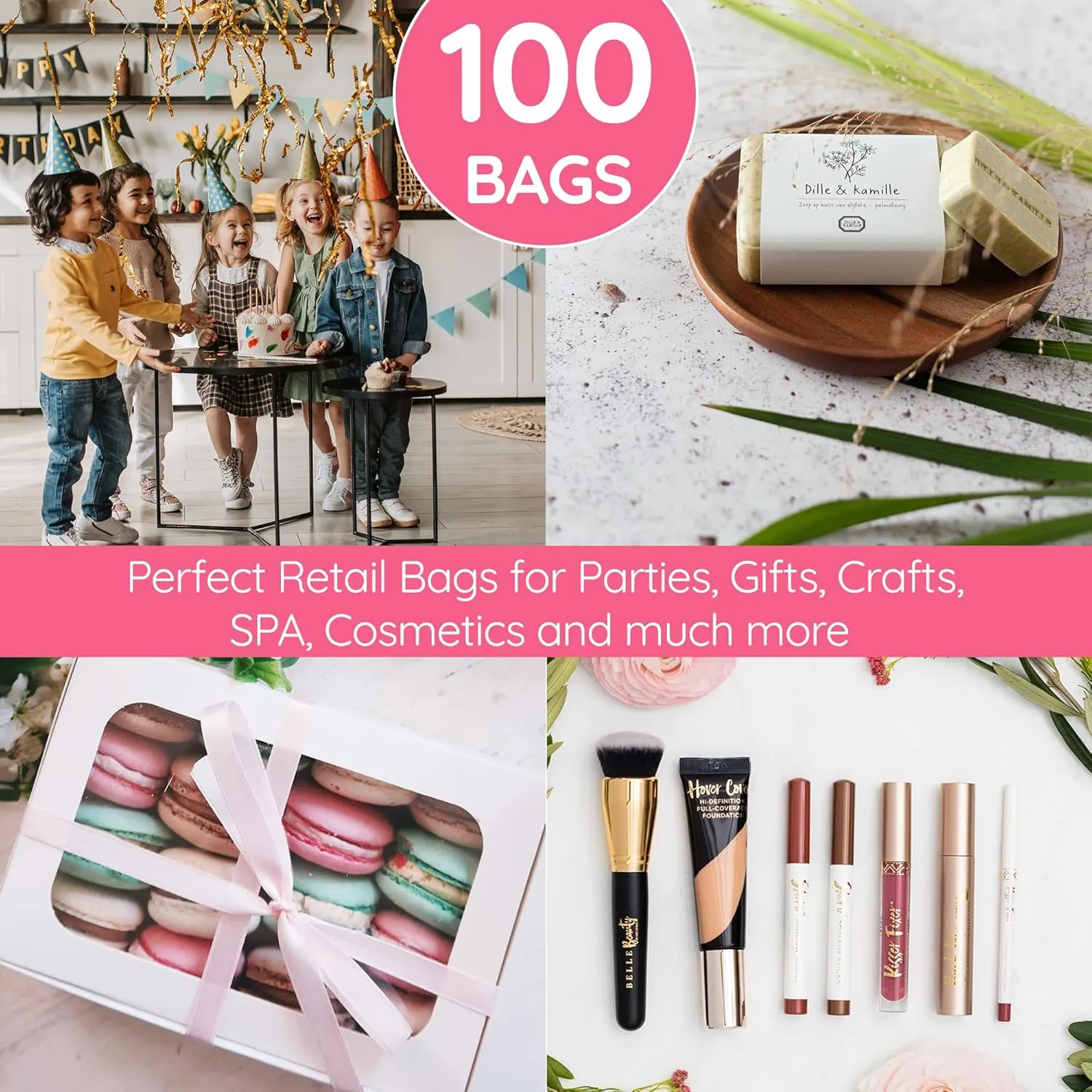 100 Pink Thank You Bags 1.5Mil 9"x12" Perfect for Merchandise And Retail Bags for Small Business Extra Thick Glossy With Handles