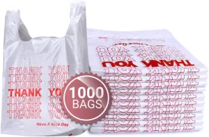 1000 PACK Heavy-Duty White Plastic Thank You Bags with Handles, 11.5in x 6.5in x 22in - Durable Disposable T-Shirt Bags for Retail, Grocery, and Supermarket Use
