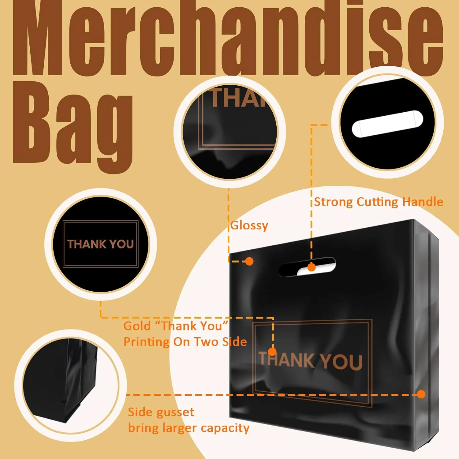 100Pcs 16x18 Inch Thank You Merchandise Bags Plastic Retail Shopping Bags for Stores, Boutique, Party, Gift, Clothes, and More Reusable Plastic Thank You Bags (Black, 2.36mil Thickness)