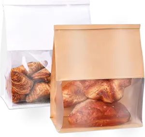100PCS Kraft Paper Bread Bags for Homemade Bread, Large Sourdough Bread Bags with Clear Window, Loaf Bag with Tin Tie Tab Lock for Cookies, Cakes, Snacks, and Sandwiches,11” × 4.3” × 8.7”
