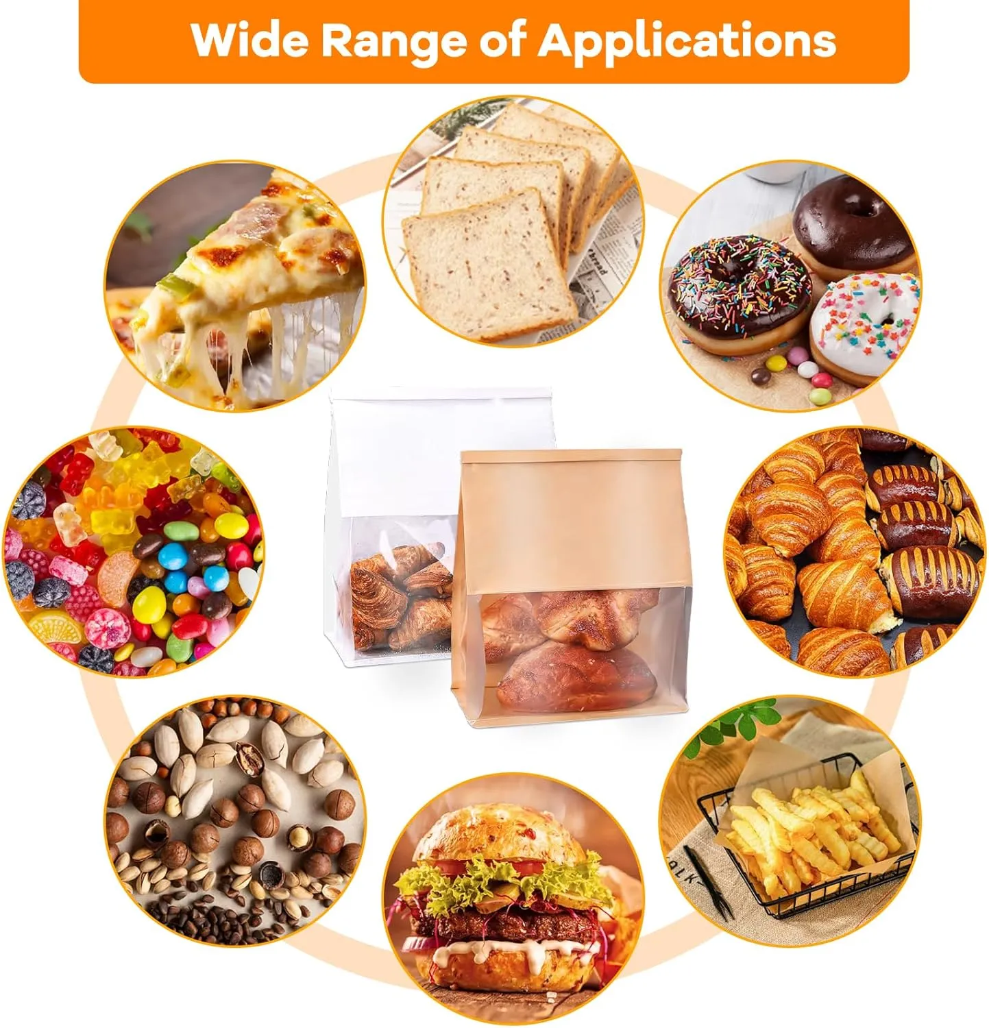 100PCS Kraft Paper Bread Bags for Homemade Bread, Large Sourdough Bread Bags with Clear Window, Loaf Bag with Tin Tie Tab Lock for Cookies, Cakes, Snacks, and Sandwiches,11” × 4.3” × 8.7”