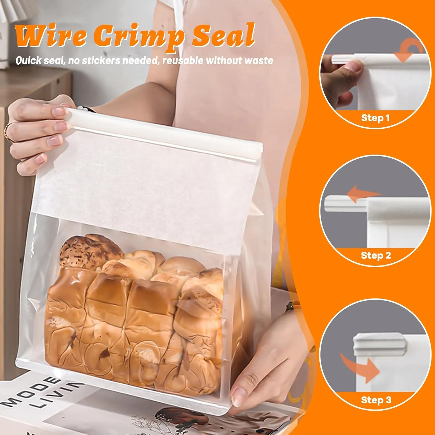 100PCS Kraft Paper Bread Bags for Homemade Bread, Large Sourdough Bread Bags with Clear Window, Loaf Bag with Tin Tie Tab Lock for Cookies, Cakes, Snacks, and Sandwiches,11” × 4.3” × 8.7”