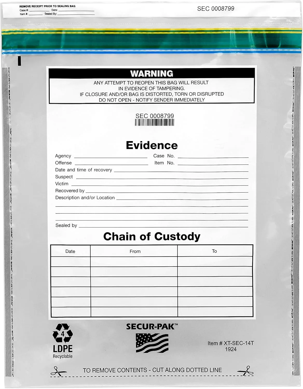 100pk 19" x 24" - Premium, Level 4 Security Tamper Evident Bags - Self Sealing, Transparent 2.5 Mil Coextruded Polyethylene