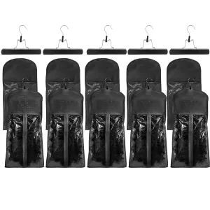 10pcs Hair Extensions Hanger Bags Dust Proof Wig Storage Bag Portable Hair Extension Storage Bag Strong Holder Wigs Carrier Bags with Transparent Zip Up Closure - (Black)