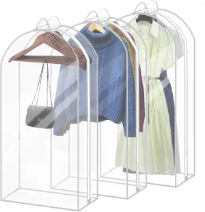 10" Clear Garment Bags for Hanging Clothes- 40" Gusseted Coat Bags for Closet Storage, Plastic Clothes Storage Covers Bags for Suit, Dresses, 3 Packs