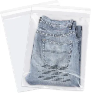 10" x 13" (1000 Count) Self Seal Clear Poly Bags with Suffocation Warning for Packaging, Shipping, Clothing, Shirts & FBA - Resealable Adhesive