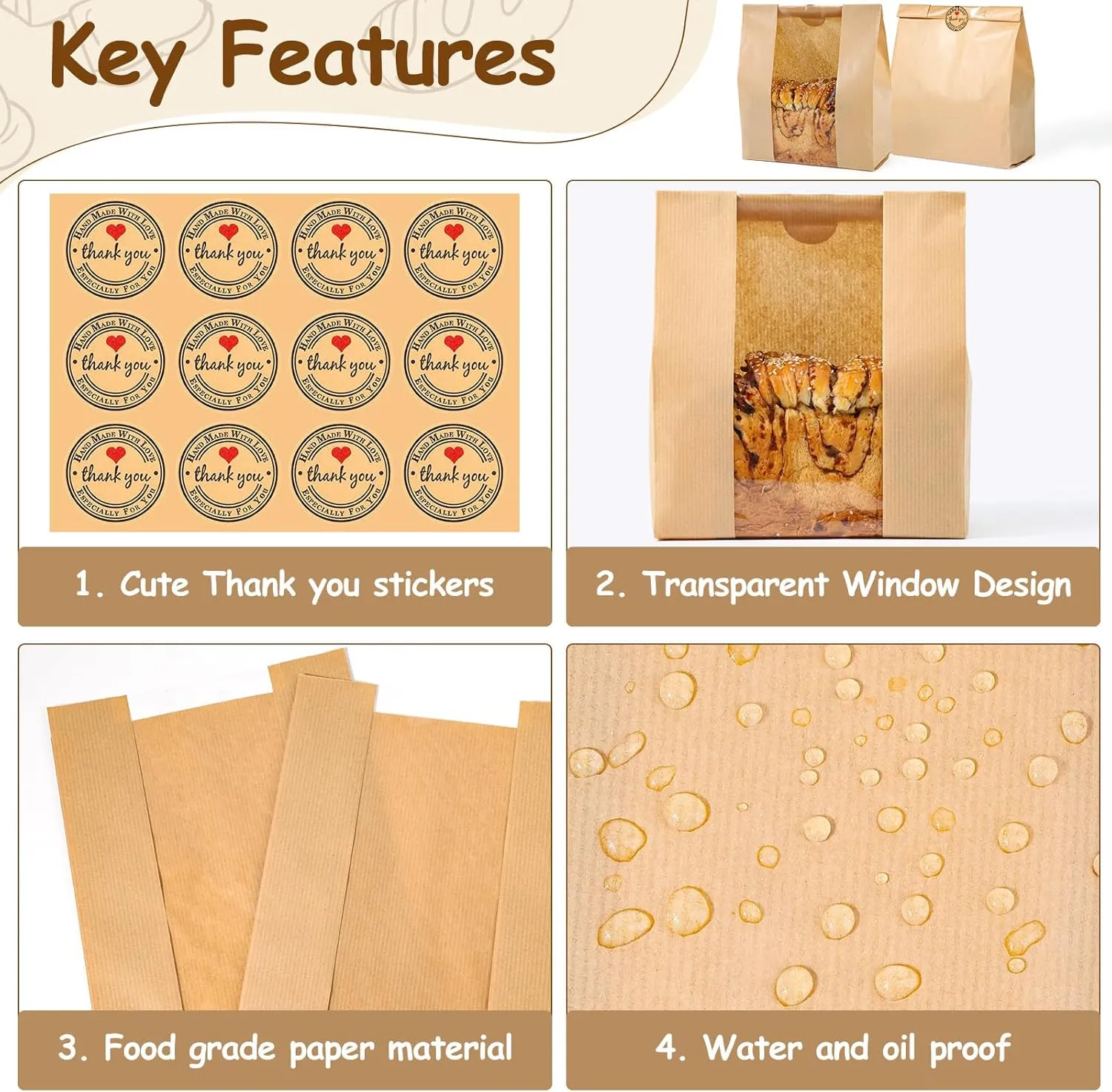 110 Pcs Bread Bags for Homemade Bread With Window Sourdough, 13.78x8.27x3.54 in, Sublaga Paper Bread Bags with 120Pcs Sealing Stickers, Packaging and Storage of Baked Goods Suitable for Bakers (110)