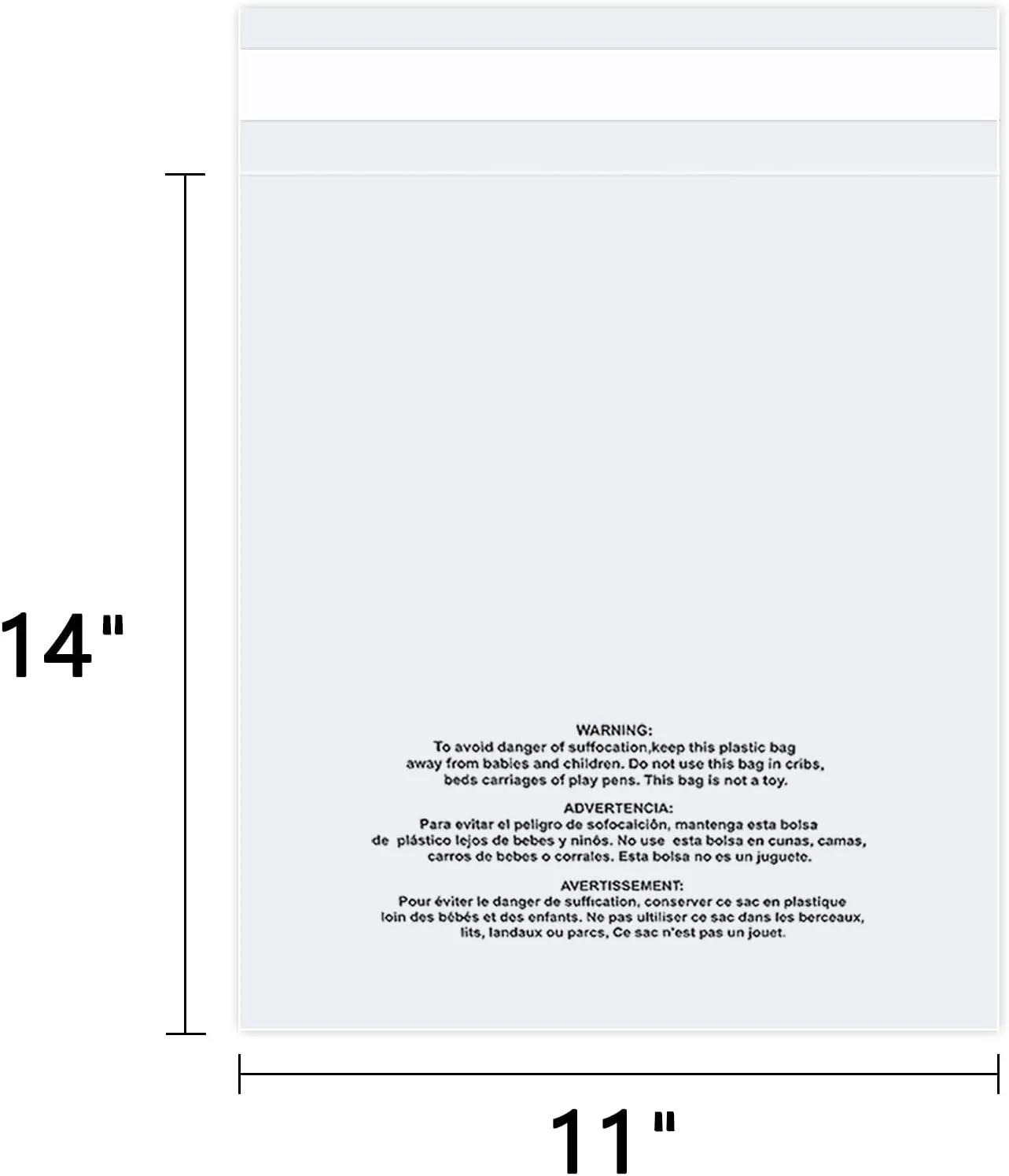 11" x 14" (1000 Count) - Clear Poly Bags with Suffocation Warning Self Seal for Packaging, Shirts, Clothing & FBA - Permanent Adhesive