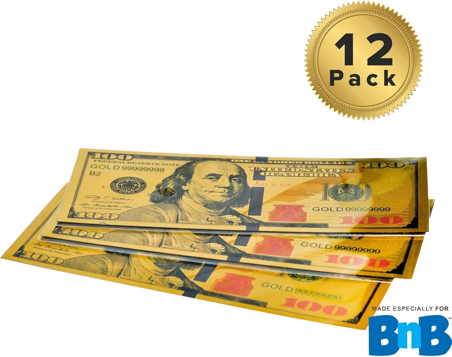 12 Gold $100 Bill Bookmarks for Kids - Quality Thick Book-Marks (1 Dozen) to Promote Reading - One Hundred Dollar US Bank Note - Ben Franklin - Perfect for Classrooms, Book Clubs, Schools (12)
