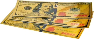 12 Gold $100 Bill Bookmarks for Kids - Quality Thick Book-Marks (1 Dozen) to Promote Reading - One Hundred Dollar US Bank Note - Ben Franklin - Perfect for Classrooms, Book Clubs, Schools (12)