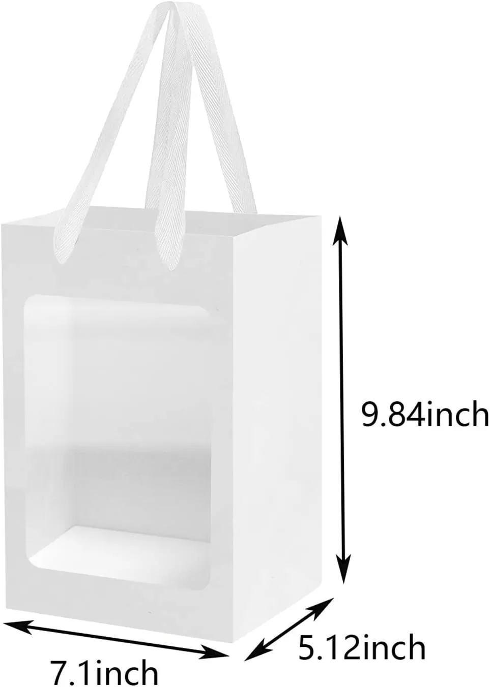 12 Pcs White Kraft Paper Gift Bags with Transparent Window, 9.84"x7.0"x5.12" Kraft Shopping Bags with Handles for Present, Festivals Party