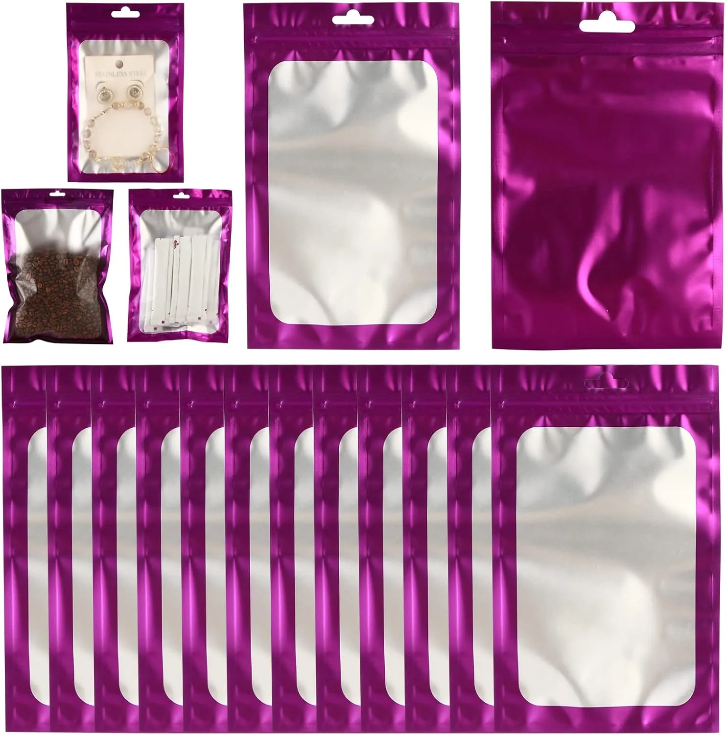 120 PCS-7x10 Reclosable Mylar Bags Purple for Food Storage, Resealable Mylar Bag 1 Quart with Clear Window for Small Businesses, Smell Proof Aluminum Foil Ziplock Edible Packaging Bag for Candies