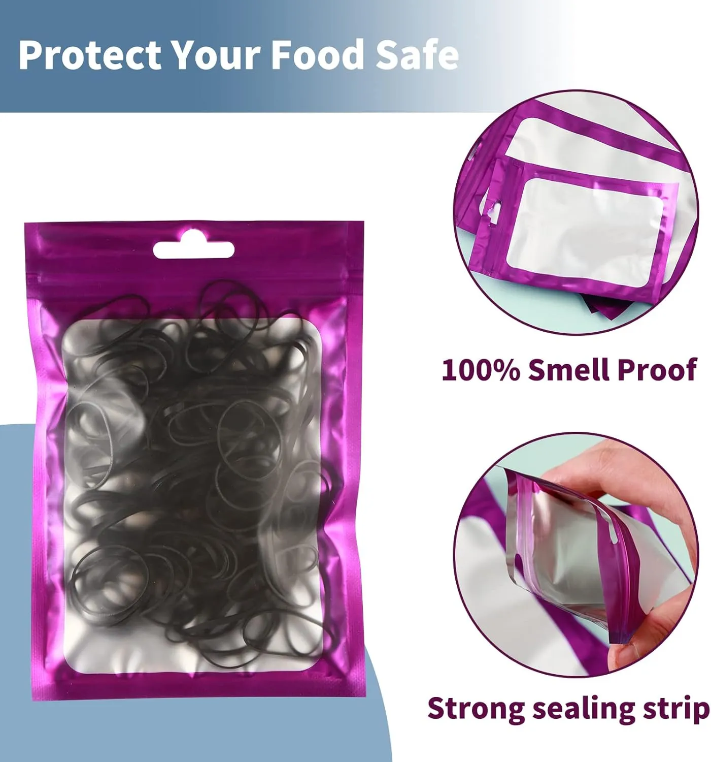 120 PCS-7x10 Reclosable Mylar Bags Purple for Food Storage, Resealable Mylar Bag 1 Quart with Clear Window for Small Businesses, Smell Proof Aluminum Foil Ziplock Edible Packaging Bag for Candies