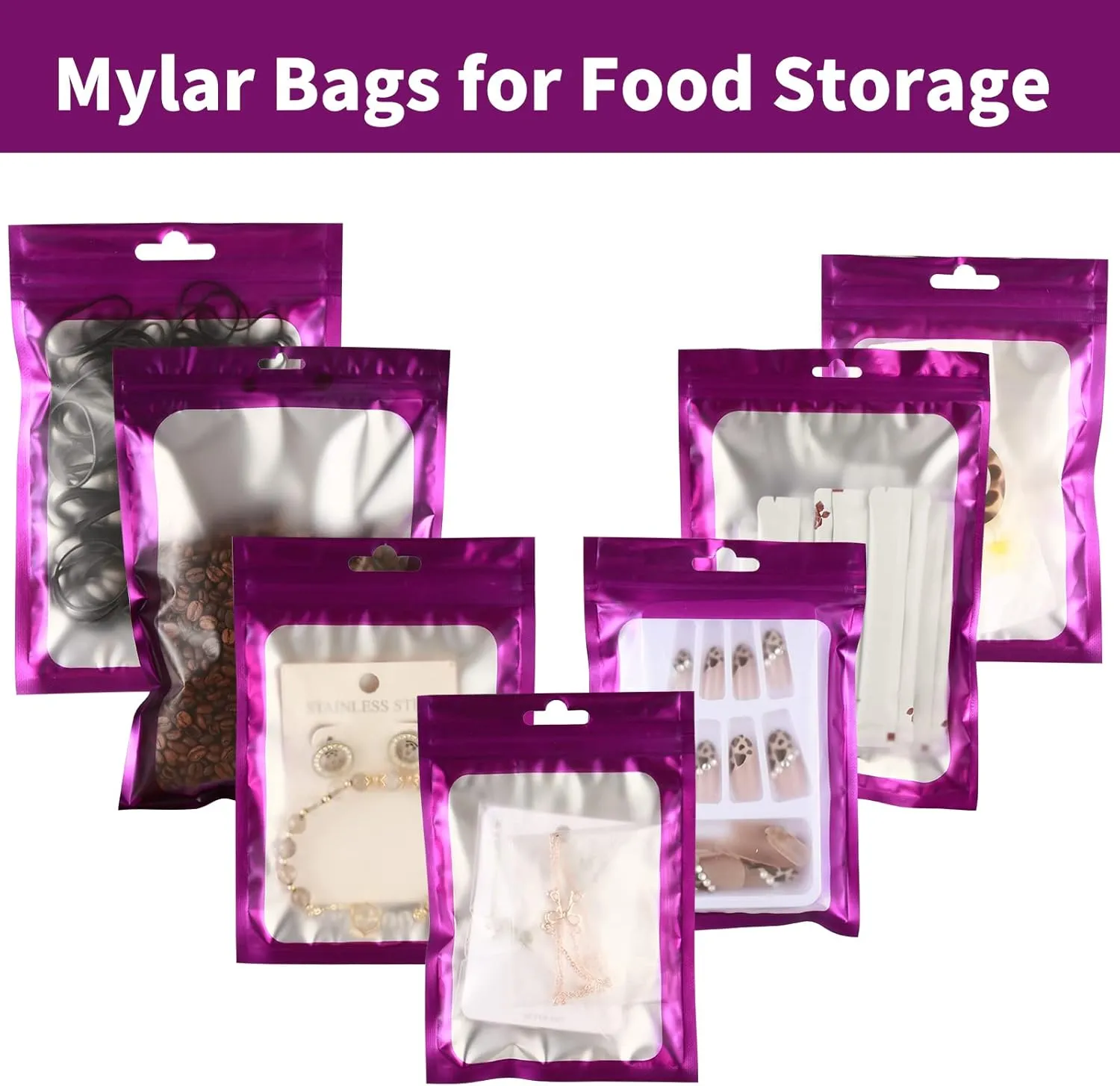 120 PCS-7x10 Reclosable Mylar Bags Purple for Food Storage, Resealable Mylar Bag 1 Quart with Clear Window for Small Businesses, Smell Proof Aluminum Foil Ziplock Edible Packaging Bag for Candies
