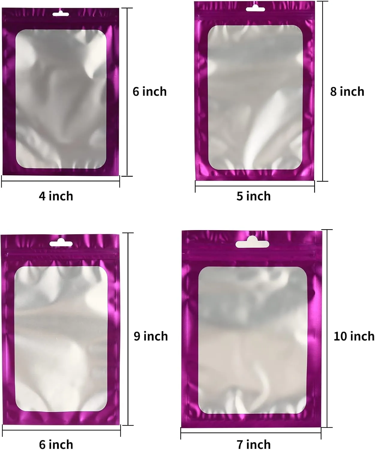 120 PCS-7x10 Reclosable Mylar Bags Purple for Food Storage, Resealable Mylar Bag 1 Quart with Clear Window for Small Businesses, Smell Proof Aluminum Foil Ziplock Edible Packaging Bag for Candies