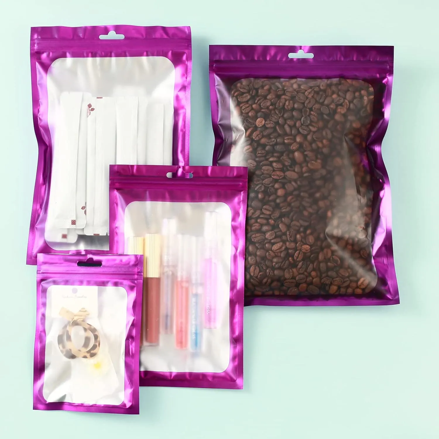 120 PCS-7x10 Reclosable Mylar Bags Purple for Food Storage, Resealable Mylar Bag 1 Quart with Clear Window for Small Businesses, Smell Proof Aluminum Foil Ziplock Edible Packaging Bag for Candies