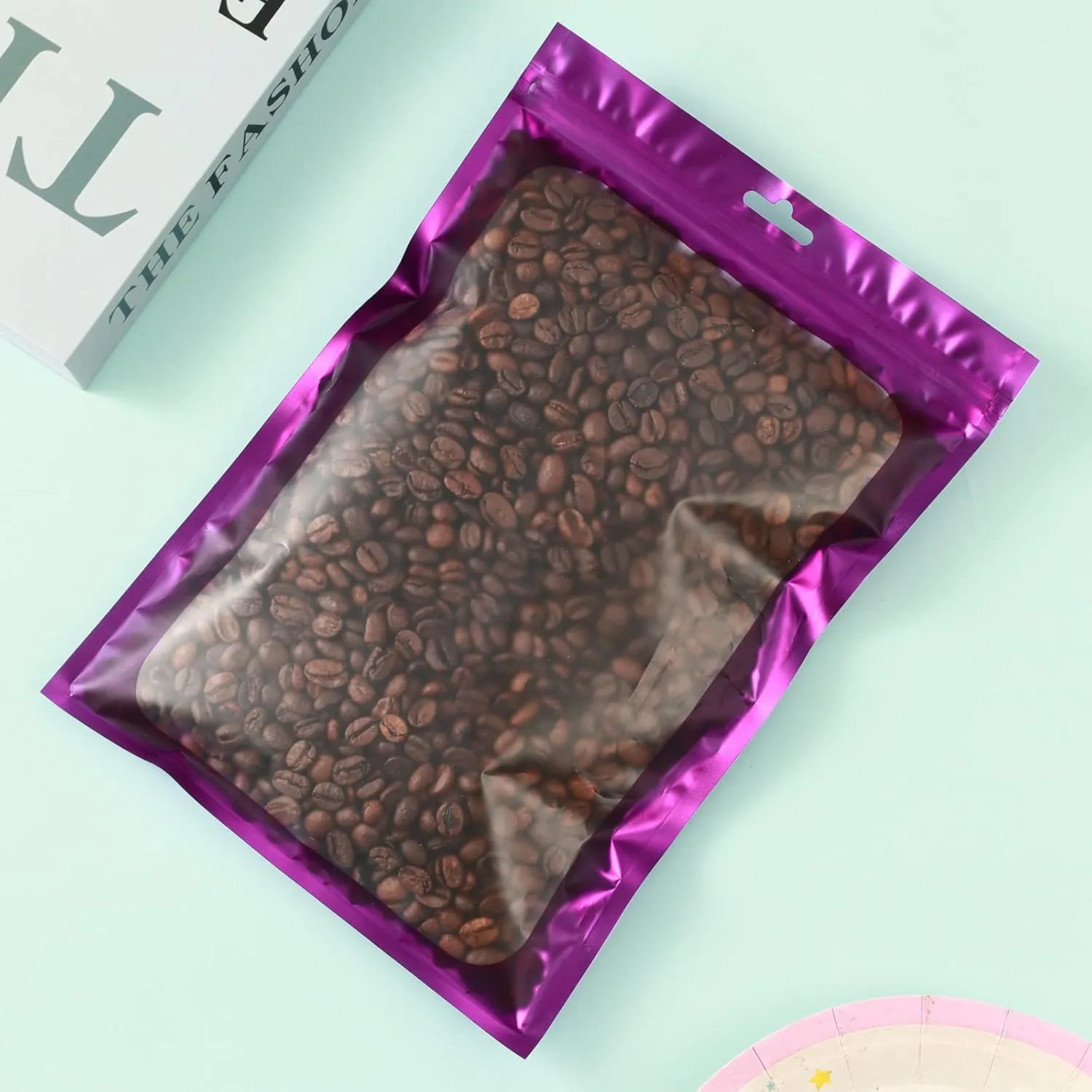 120 PCS-7x10 Reclosable Mylar Bags Purple for Food Storage, Resealable Mylar Bag 1 Quart with Clear Window for Small Businesses, Smell Proof Aluminum Foil Ziplock Edible Packaging Bag for Candies