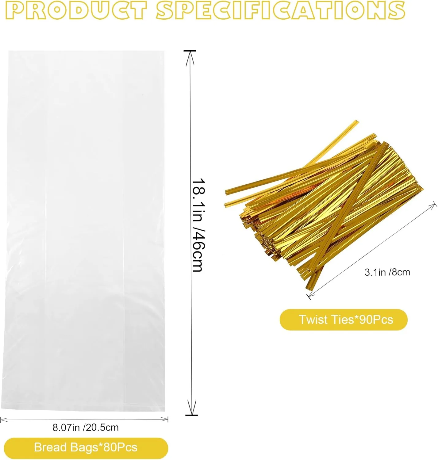 120Pcs Plastic Bread Bags for Homemade Bread and 120 Ties, 18 x 8 x 4 Inch Reusable Clear Loaf Bags, Adjustable, Perfect for Home Bakers and Bakeries (120Pcs)
