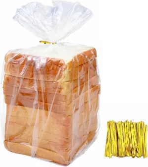 120Pcs Plastic Bread Bags for Homemade Bread and 120 Ties, 18 x 8 x 4 Inch Reusable Clear Loaf Bags, Adjustable, Perfect for Home Bakers and Bakeries (120Pcs)