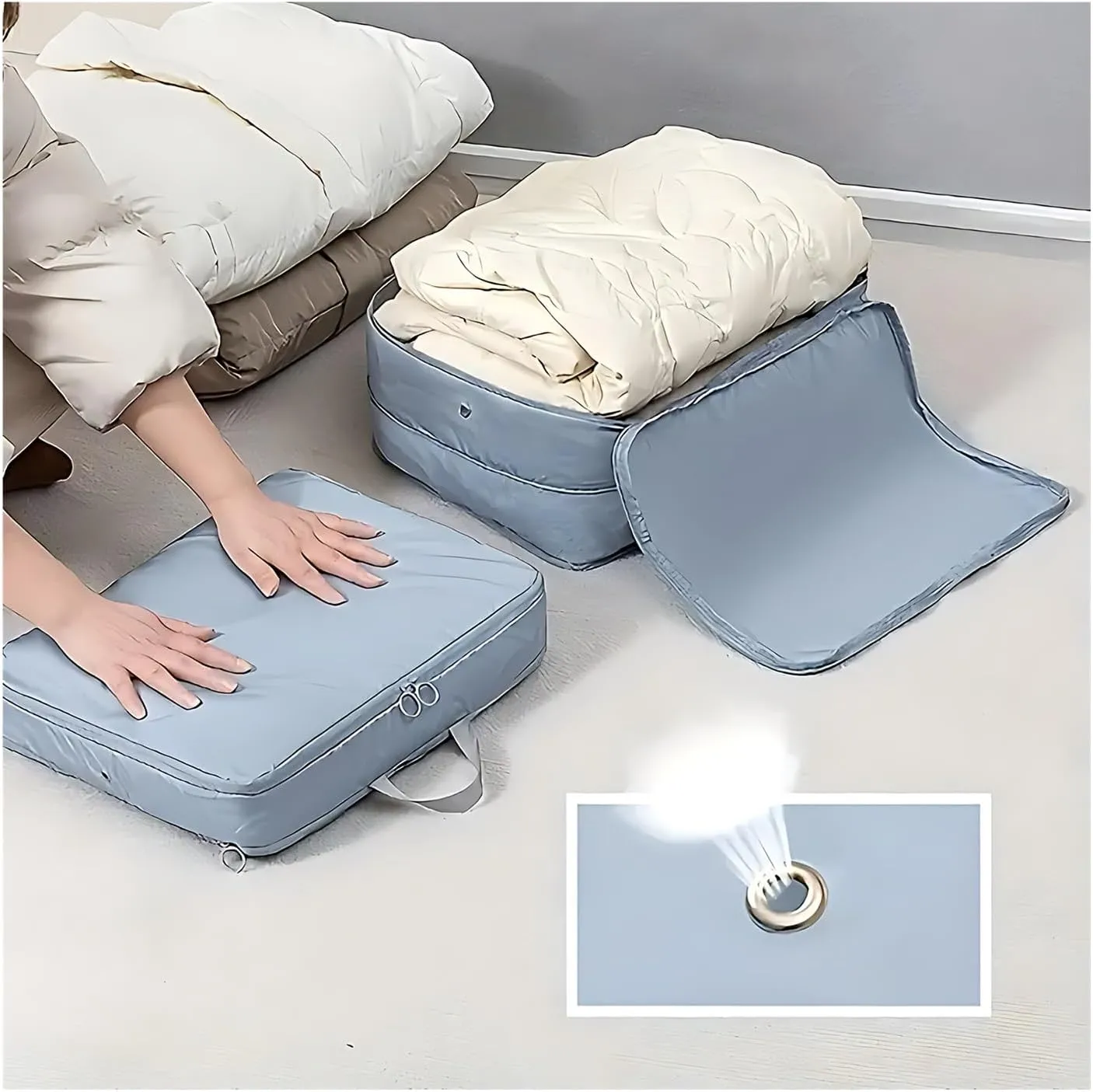 1/2/4PCS Foldable Compression Packing Bag Home Large Capacity Clothes Storage Bag Travel Portable Handheld Compression Bag(Blue,40X30X12cm)
