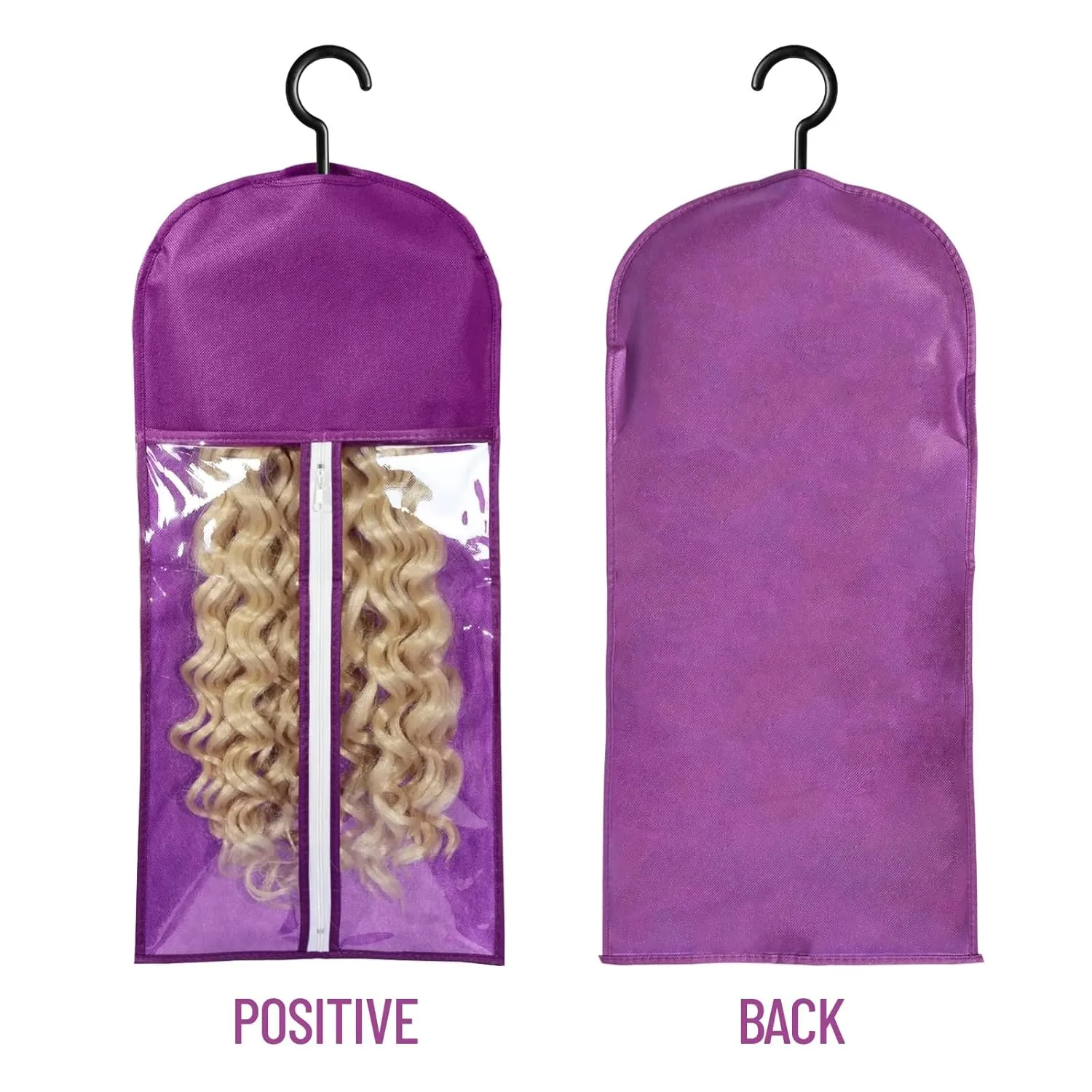 12PCS Wig Bags With Hanger - Hair Extension Holder for Multiple Wigs - Organizer (6PCS Black & 6PCS Purple)