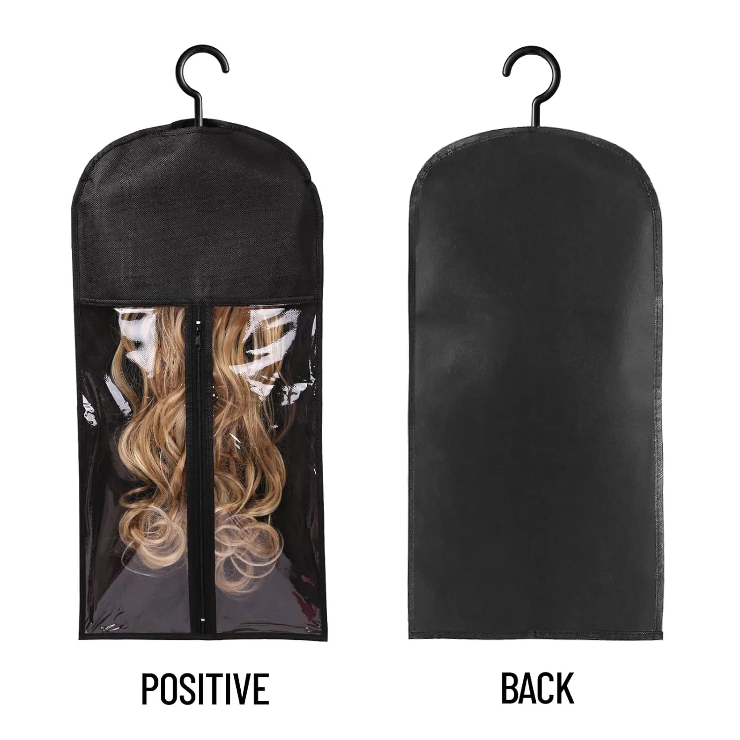 12PCS Wig Bags With Hanger - Hair Extension Holder for Multiple Wigs - Organizer (6PCS Black & 6PCS Purple)