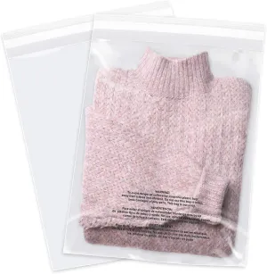 12" x 15" (200 Count) - Clear Poly Bags with Suffocation Warning Self Seal for Packaging, Shirts, Clothing & FBA - Permanent Adhesive